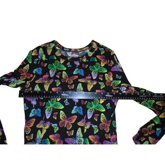 No boundaries Large (11-13) Juniors Butterfly Print Neon Multicolor on Black - Picture 5 of 5